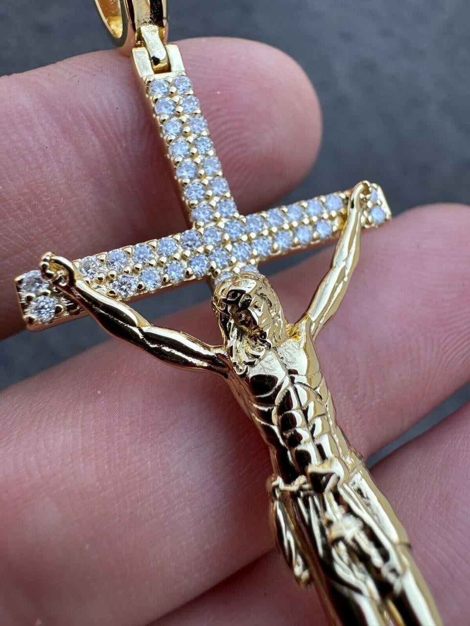 Hip Hop Moissanite Real Iced Jesus On Cross Pendant - Real 925 Silver 2" Mens Necklace