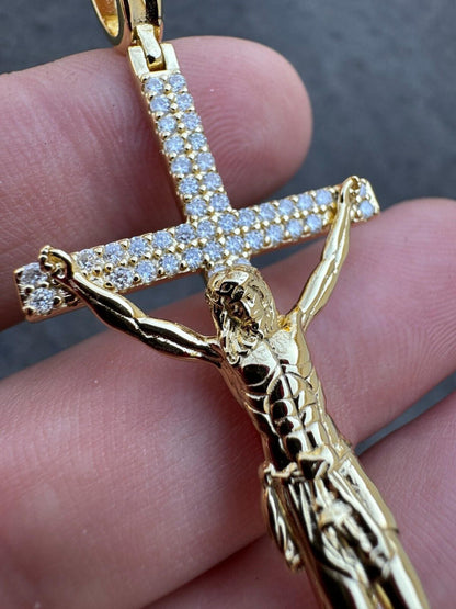 Hip Hop Moissanite Real Iced Jesus On Cross Pendant - Real 925 Silver 2" Mens Necklace
