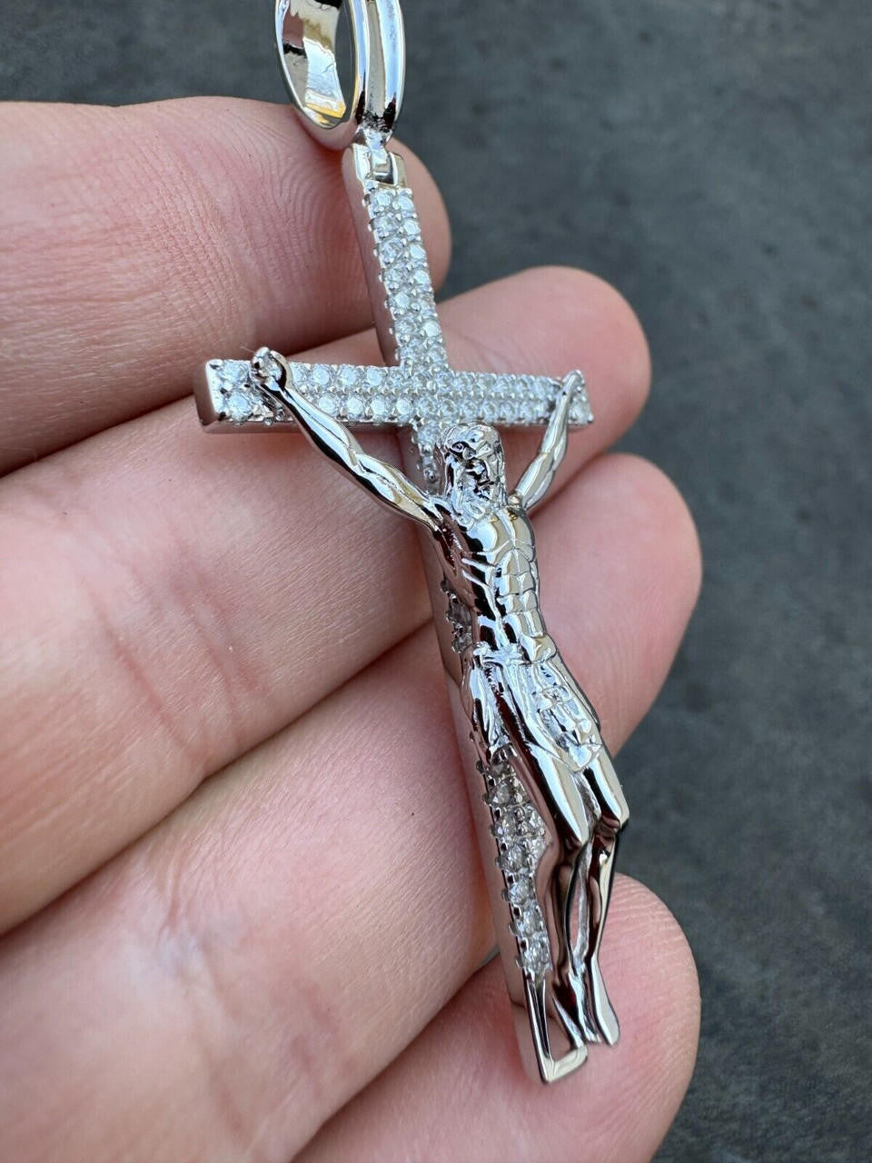 Hip Hop Moissanite Real Iced Jesus On Cross Pendant - Real 925 Silver 2" Mens Necklace