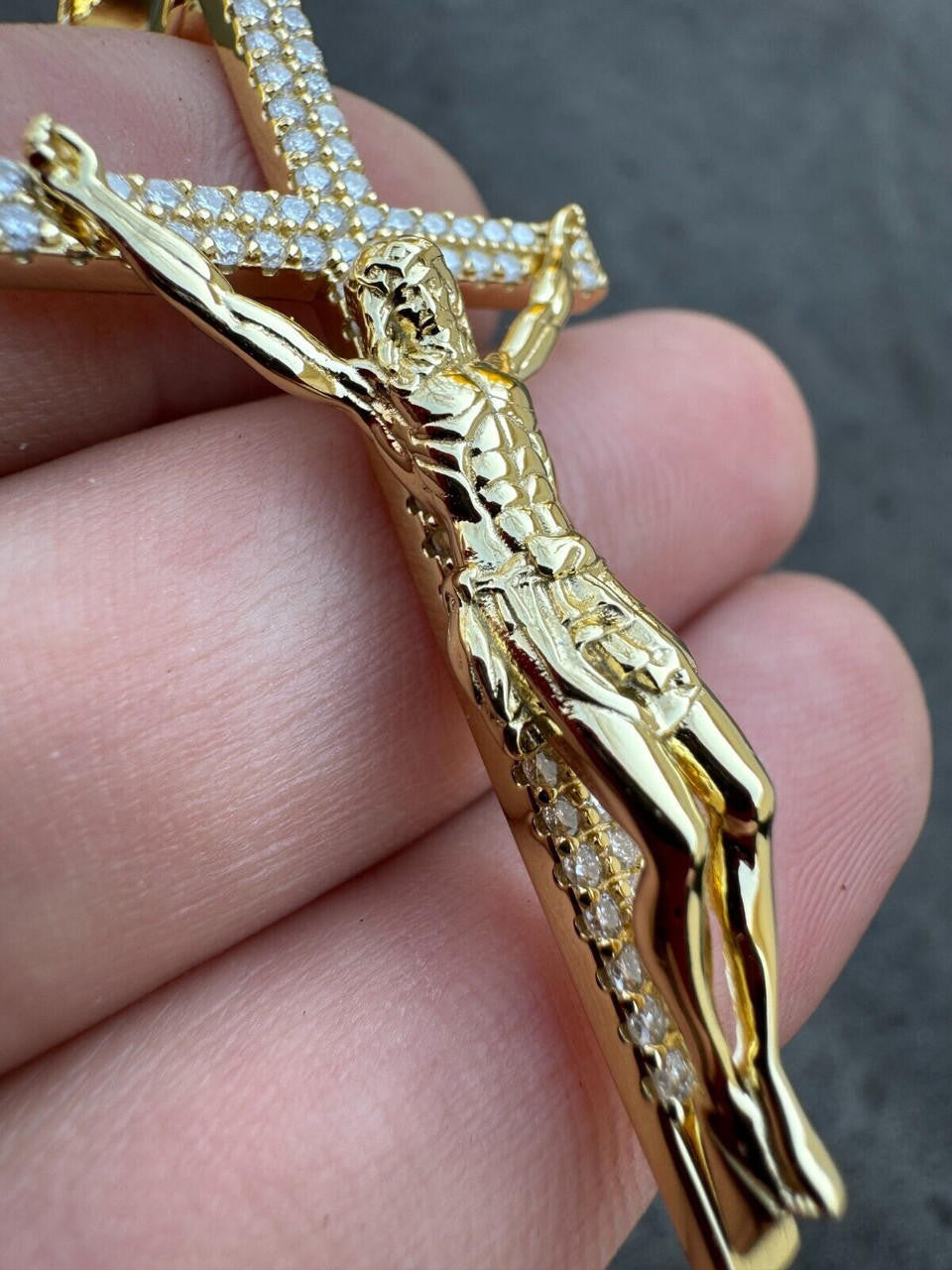 Hip Hop Moissanite Real Iced Jesus On Cross Pendant - Real 925 Silver 2" Mens Necklace