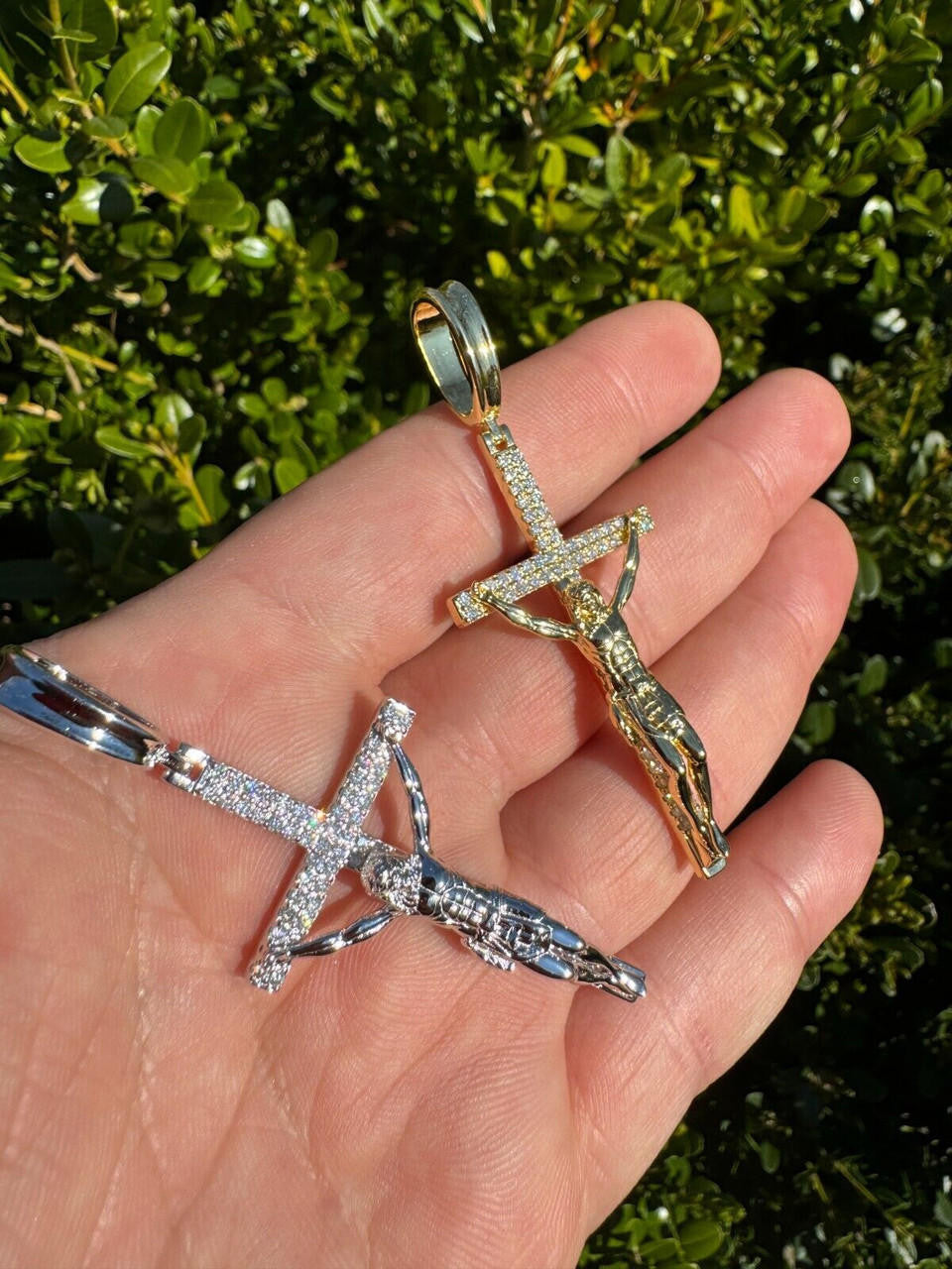 Hip Hop Moissanite Real Iced Jesus On Cross Pendant - Real 925 Silver 2" Mens Necklace