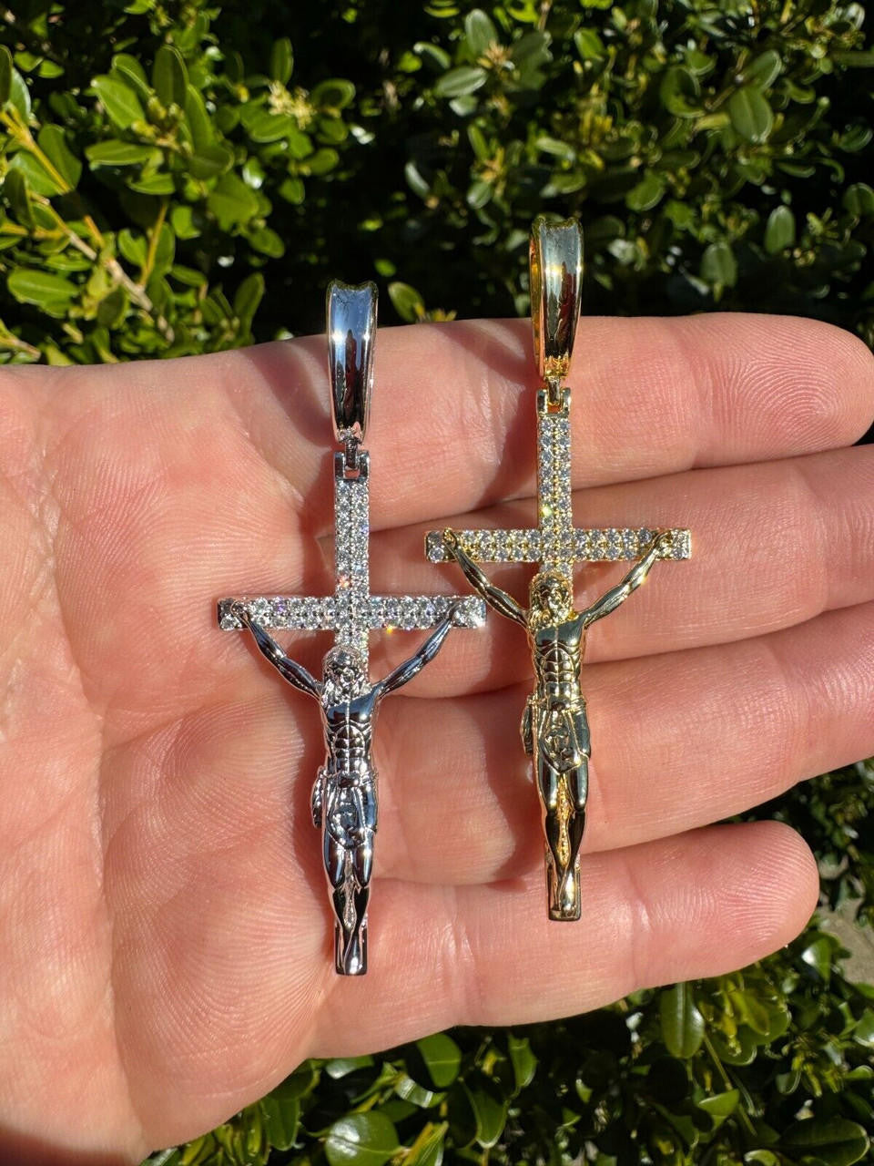 Hip Hop Moissanite Real Iced Jesus On Cross Pendant - Real 925 Silver 2" Mens Necklace