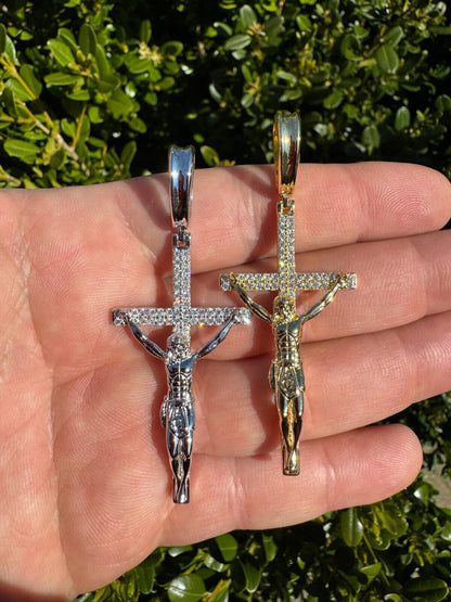 Hip Hop Moissanite Real Iced Jesus On Cross Pendant - Real 925 Silver 2" Mens Necklace