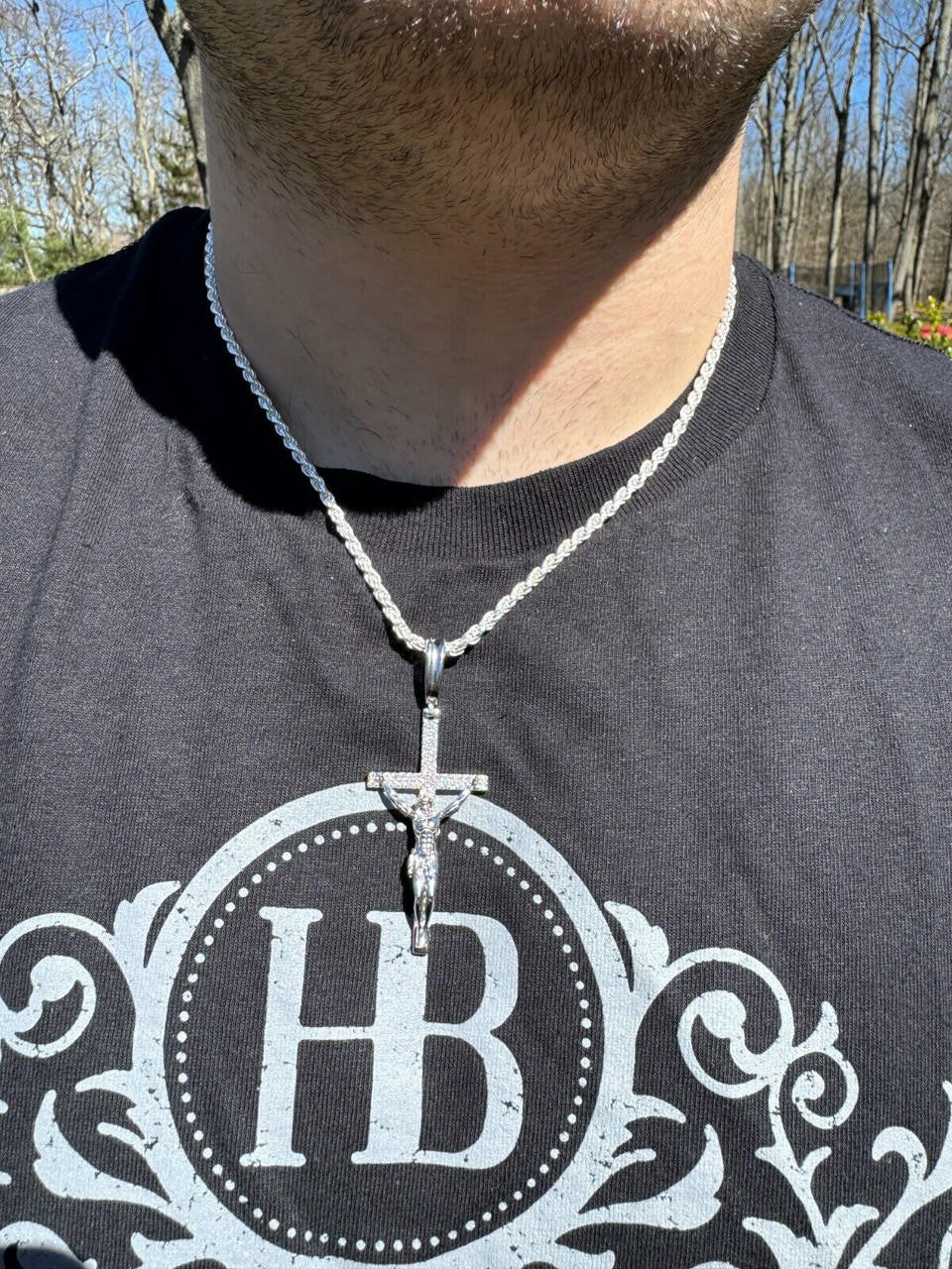 Hip Hop Moissanite Real Iced Jesus On Cross Pendant - Real 925 Silver 2" Mens Necklace