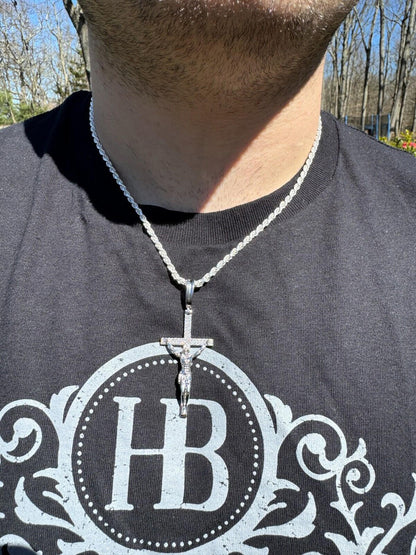 Hip Hop Moissanite Real Iced Jesus On Cross Pendant - Real 925 Silver 2" Mens Necklace