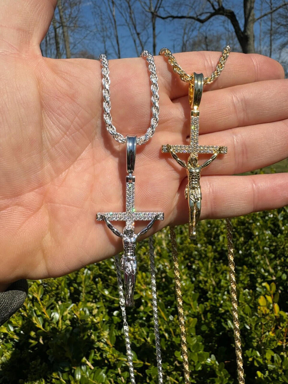 Hip Hop Moissanite Real Iced Jesus On Cross Pendant - Real 925 Silver 2" Mens Necklace