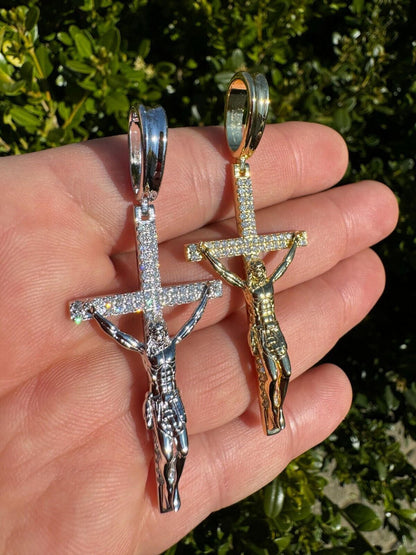 Hip Hop Moissanite Real Iced Jesus On Cross Pendant - Real 925 Silver 2" Mens Necklace