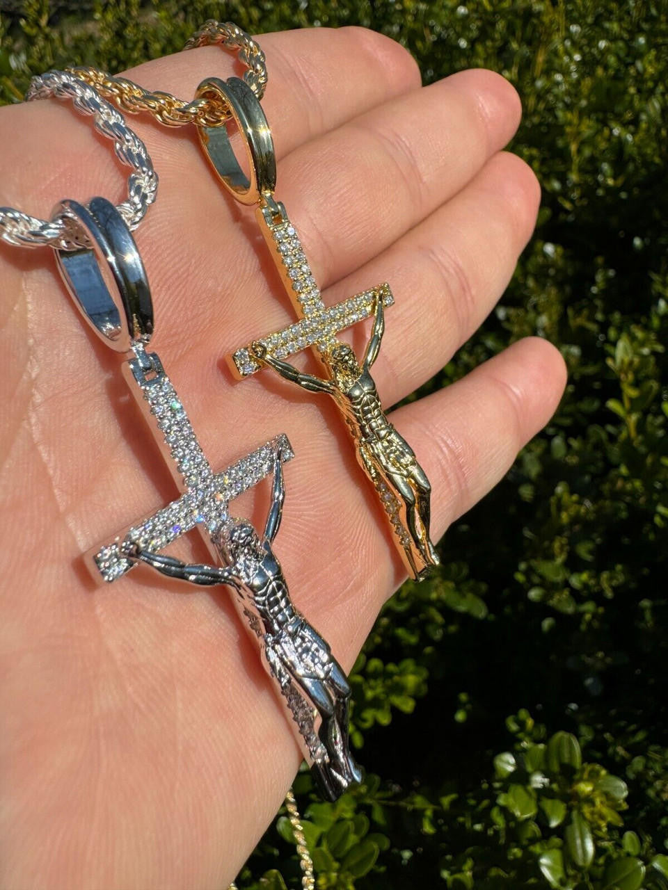 Hip Hop Moissanite Real Iced Jesus On Cross Pendant - Real 925 Silver 2" Mens Necklace