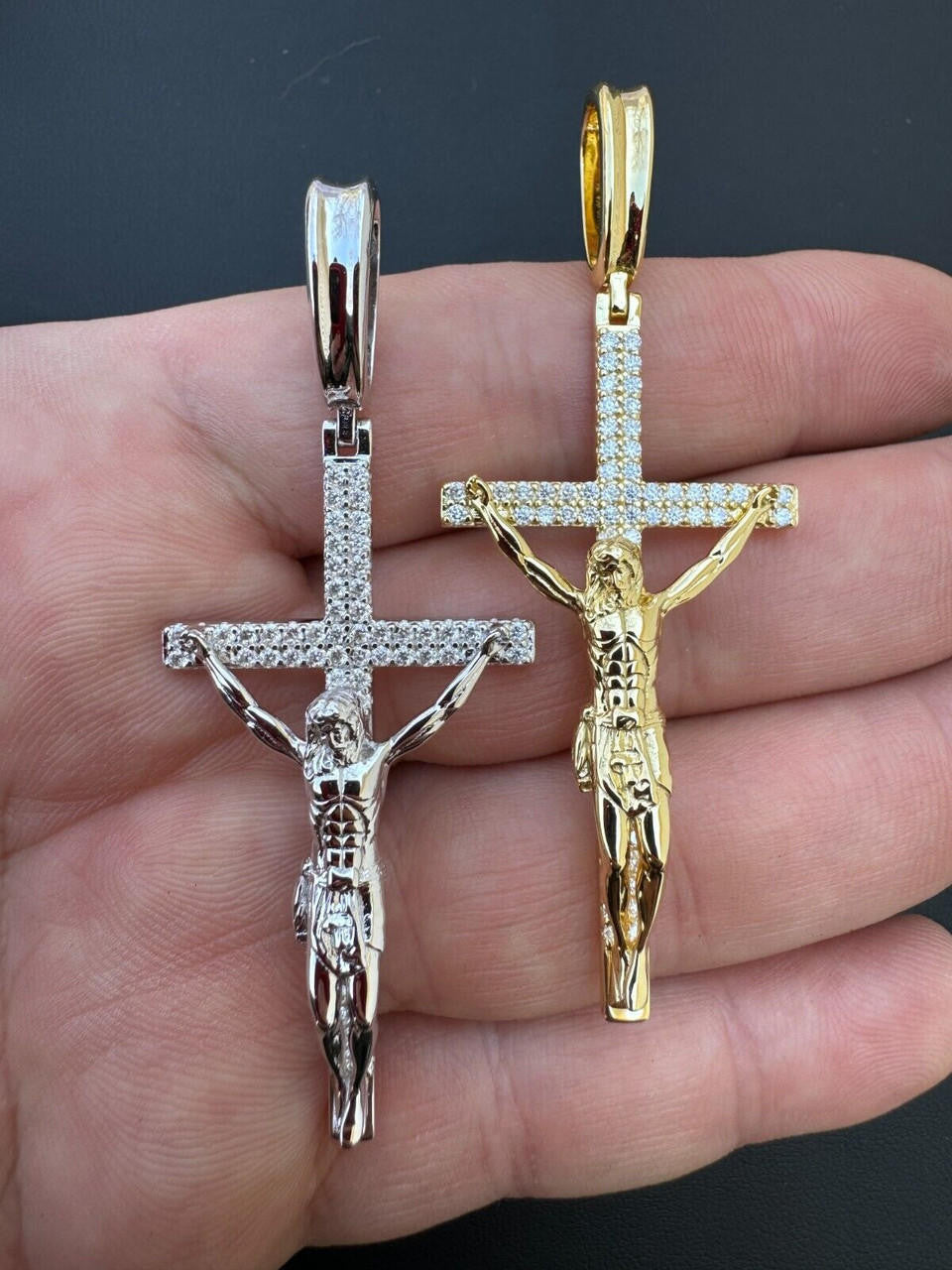 Hip Hop Moissanite Real Iced Jesus On Cross Pendant - Real 925 Silver 2" Mens Necklace