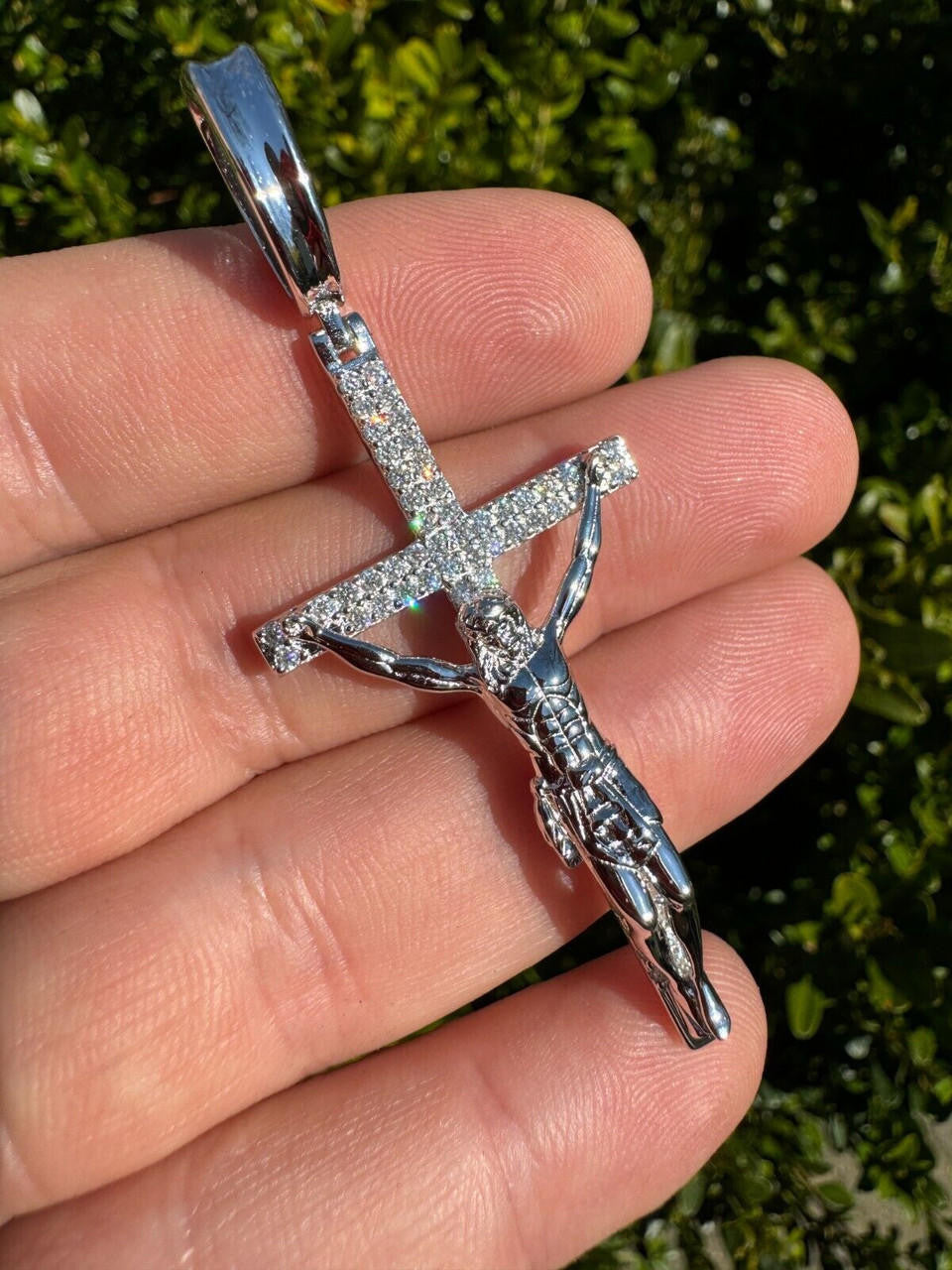 Hip Hop Moissanite Real Iced Jesus On Cross Pendant - Real 925 Silver 2" Mens Necklace
