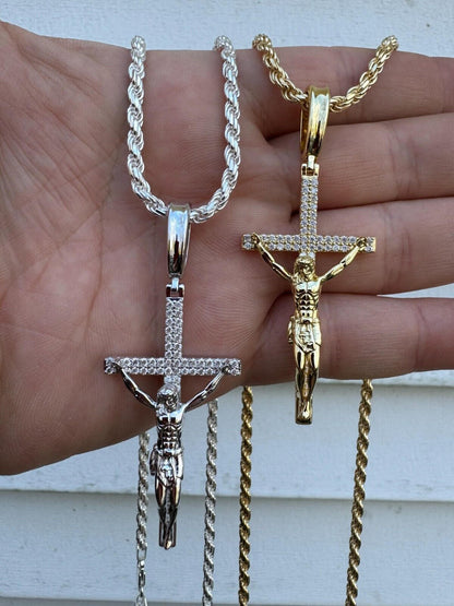 Hip Hop Moissanite Real Iced Jesus On Cross Pendant - Real 925 Silver 2" Mens Necklace