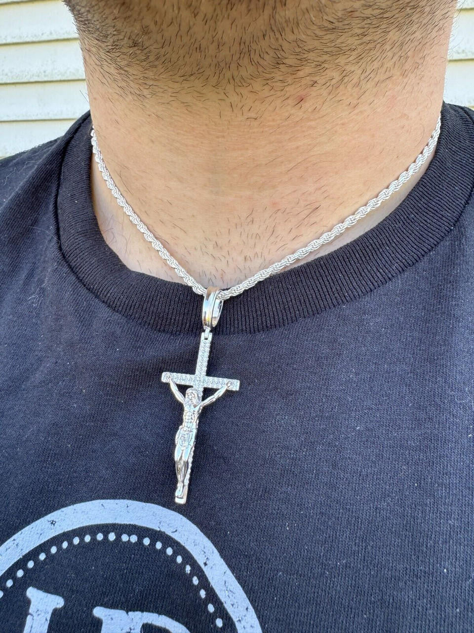 Hip Hop Moissanite Real Iced Jesus On Cross Pendant - Real 925 Silver 2" Mens Necklace