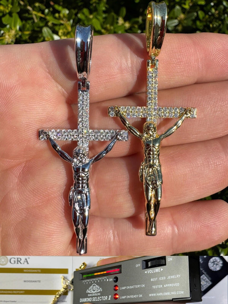 Hip Hop Moissanite Real Iced Jesus On Cross Pendant - Real 925 Silver 2" Mens Necklace