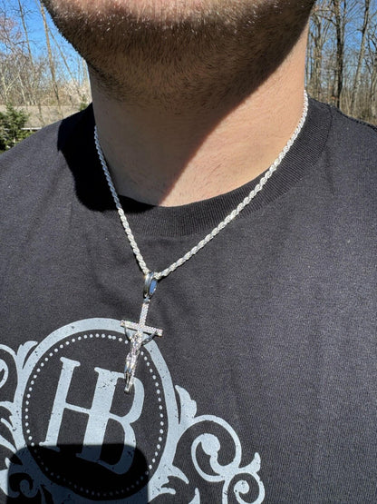 Hip Hop Moissanite Real Iced Jesus On Cross Pendant - Real 925 Silver 2" Mens Necklace