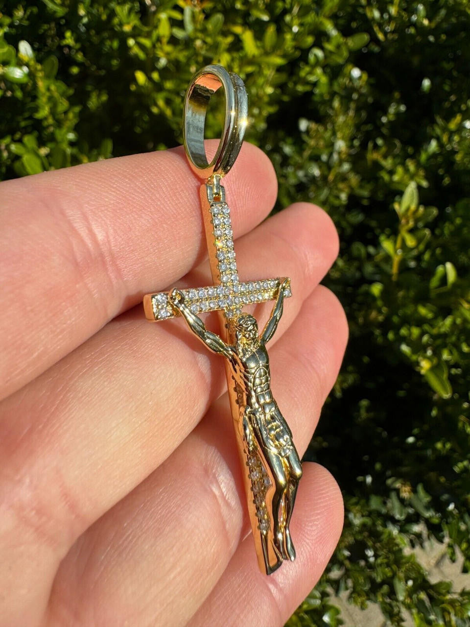 Hip Hop Moissanite Real Iced Jesus On Cross Pendant - Real 925 Silver 2" Mens Necklace