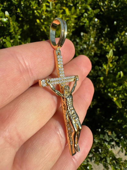 Hip Hop Moissanite Real Iced Jesus On Cross Pendant - Real 925 Silver 2" Mens Necklace
