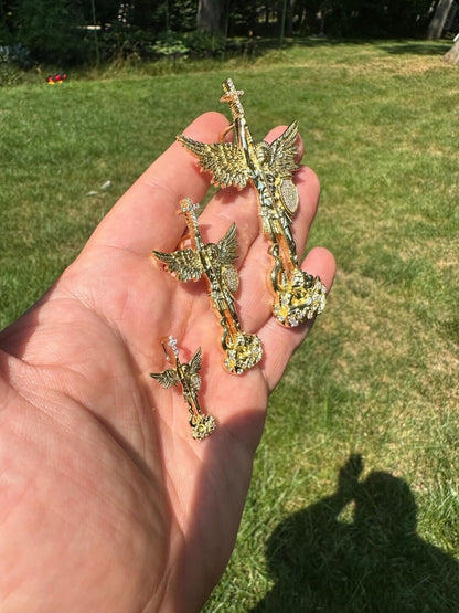 Hip Hop MOISSANITE Real Solid 10k Gold Saint Michael Slaying Dragon Pendant - 3 Sizes