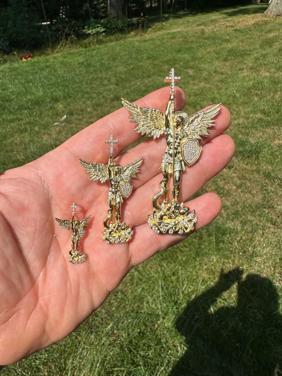 Hip Hop MOISSANITE Real Solid 10k Gold Saint Michael Slaying Dragon Pendant - 3 Sizes