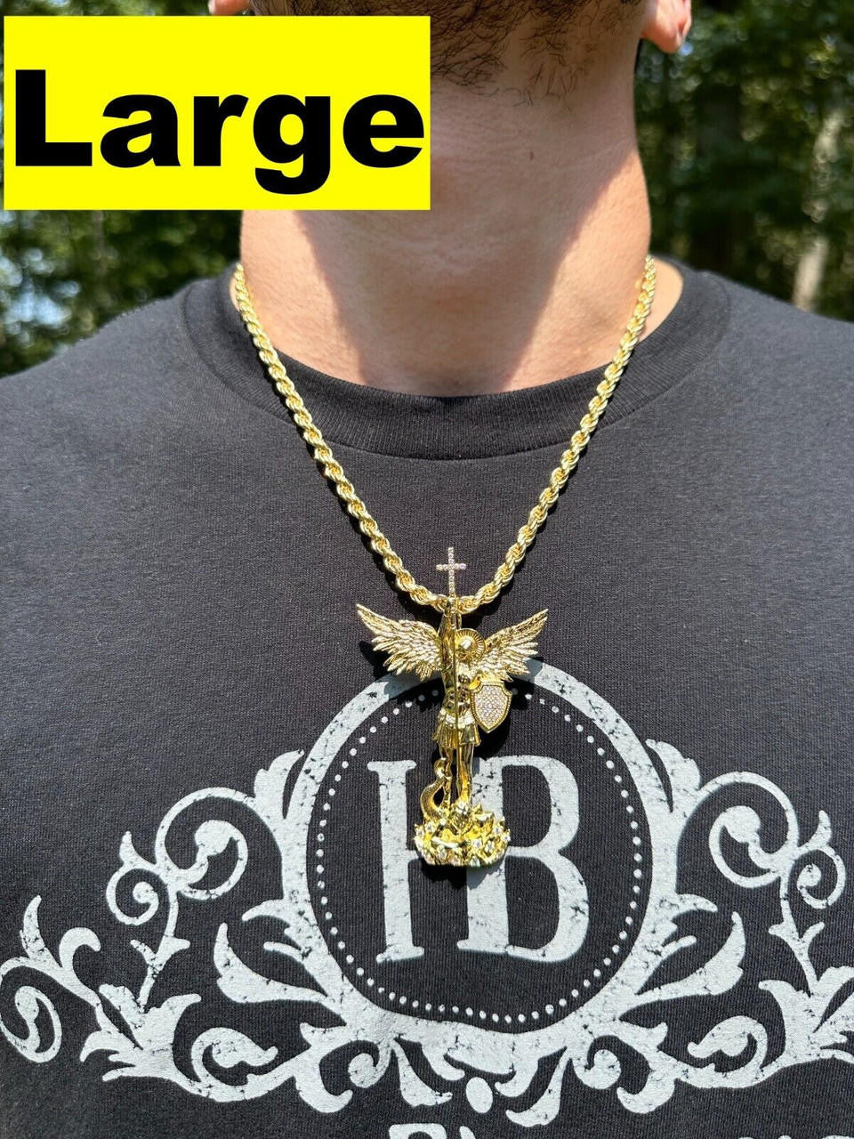 Hip Hop MOISSANITE Real Solid 10k Gold Saint Michael Slaying Dragon Pendant - 3 Sizes