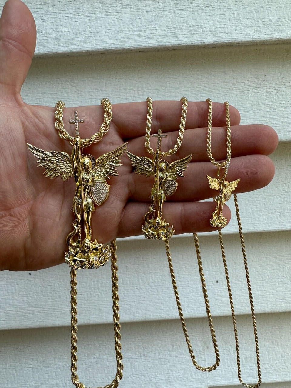 Hip Hop MOISSANITE Real Solid 10k Gold Saint Michael Slaying Dragon Pendant - 3 Sizes