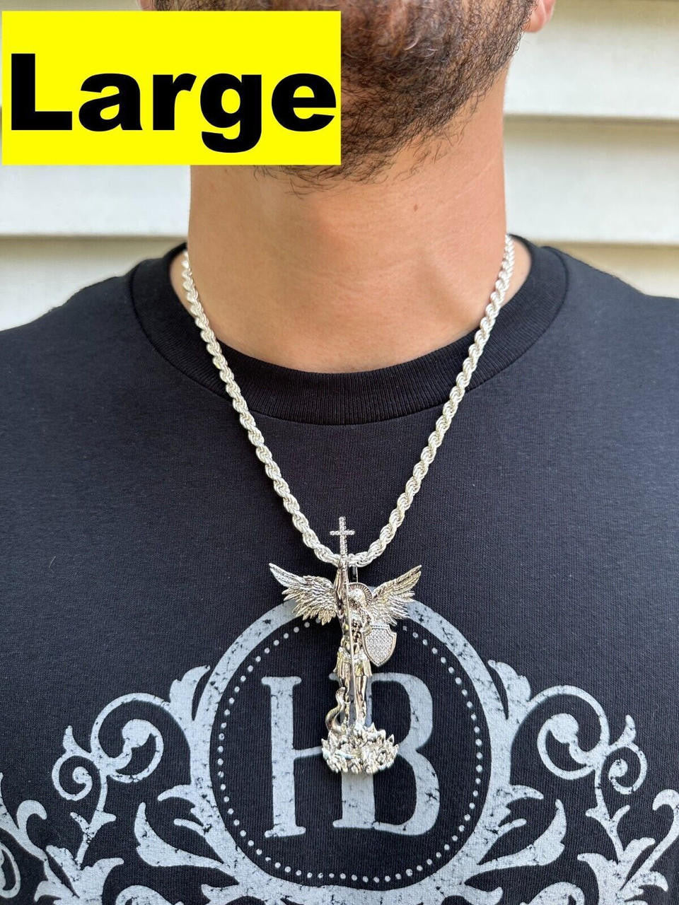 Hip Hop MOISSANITE Real Solid 10k White Gold Saint Michael Slaying Dragon Pendant