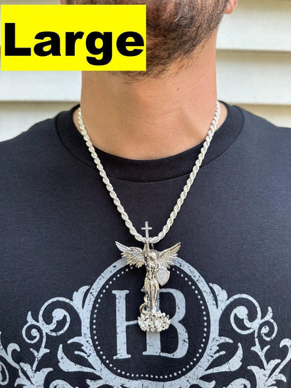 Hip Hop MOISSANITE Real Solid 10k White Gold Saint Michael Slaying Dragon Pendant