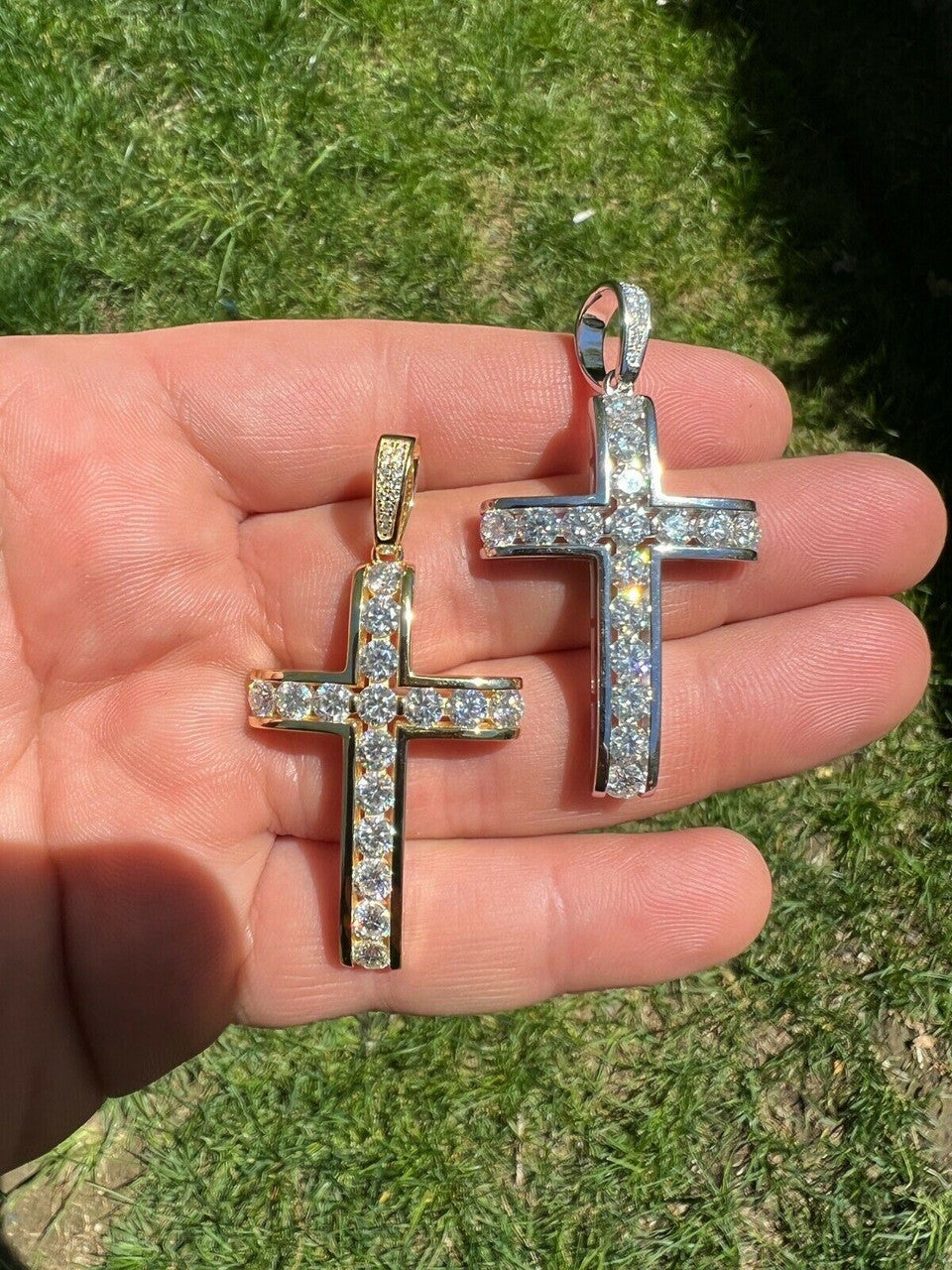 Hip Hop MOISSANITE Silver Gold Real Iced Diamond Tennis Cross Pendant Pass Diamond Test