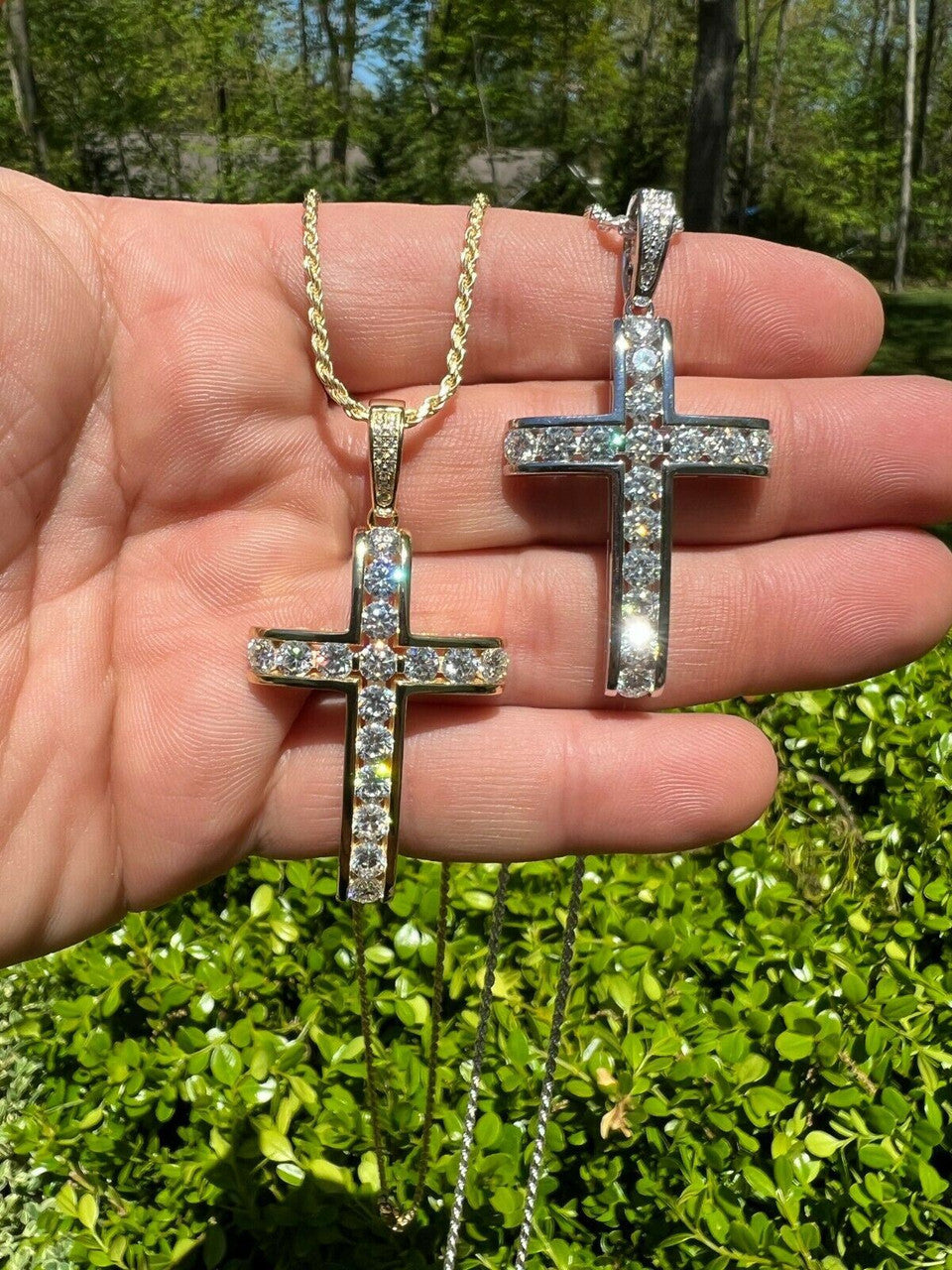 Hip Hop MOISSANITE Silver Gold Real Iced Diamond Tennis Cross Pendant Pass Diamond Test