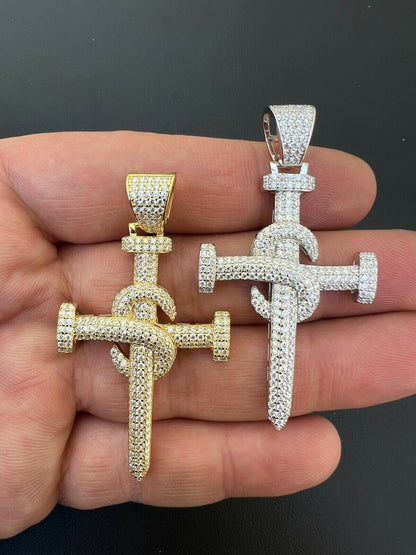 Hip Hop MOISSANITE Silver Gold Real Iced Hip Hop Nail Cross Pendant Pass Diamond Tester