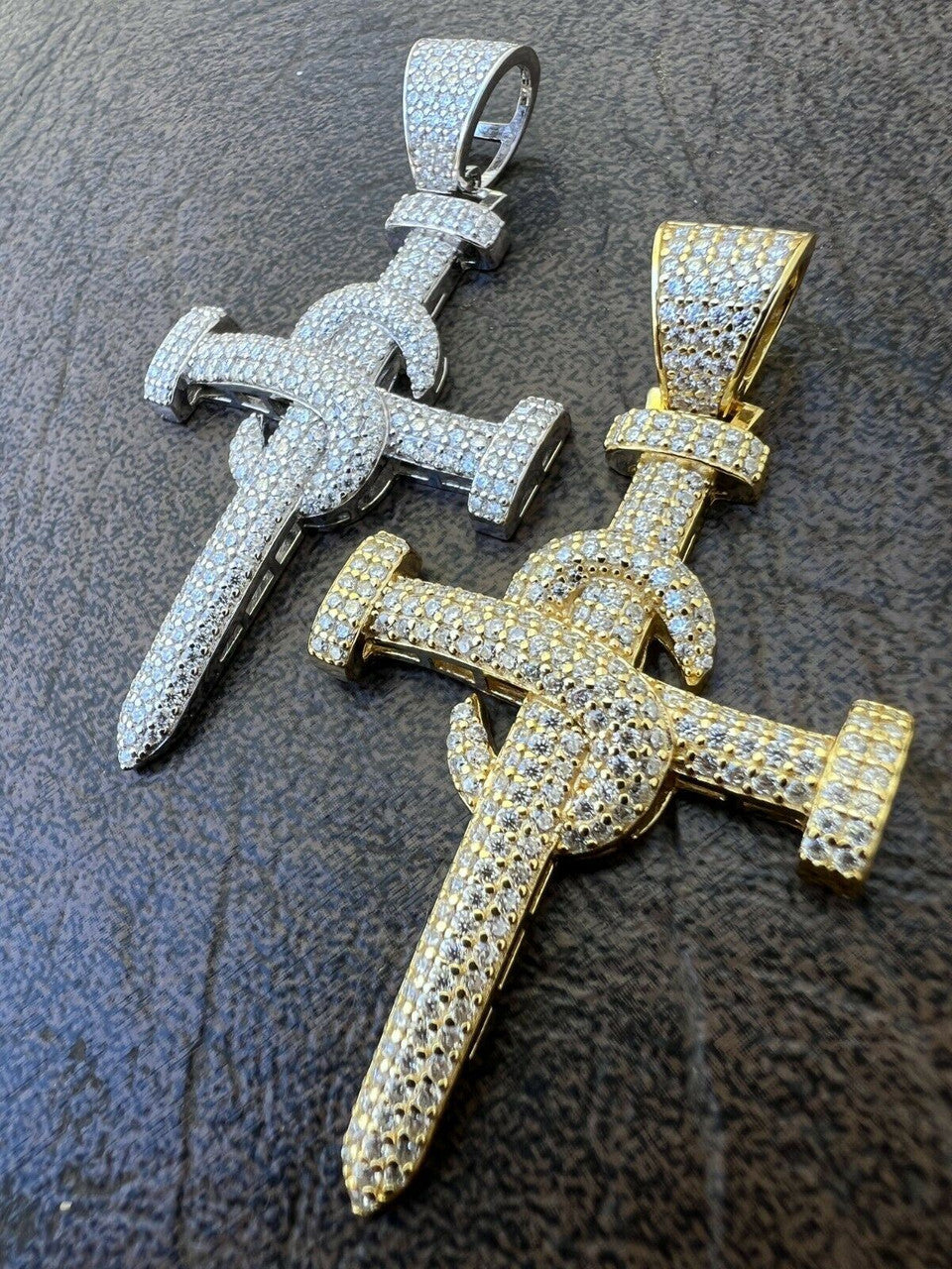 Hip Hop MOISSANITE Silver Gold Real Iced Hip Hop Nail Cross Pendant Pass Diamond Tester