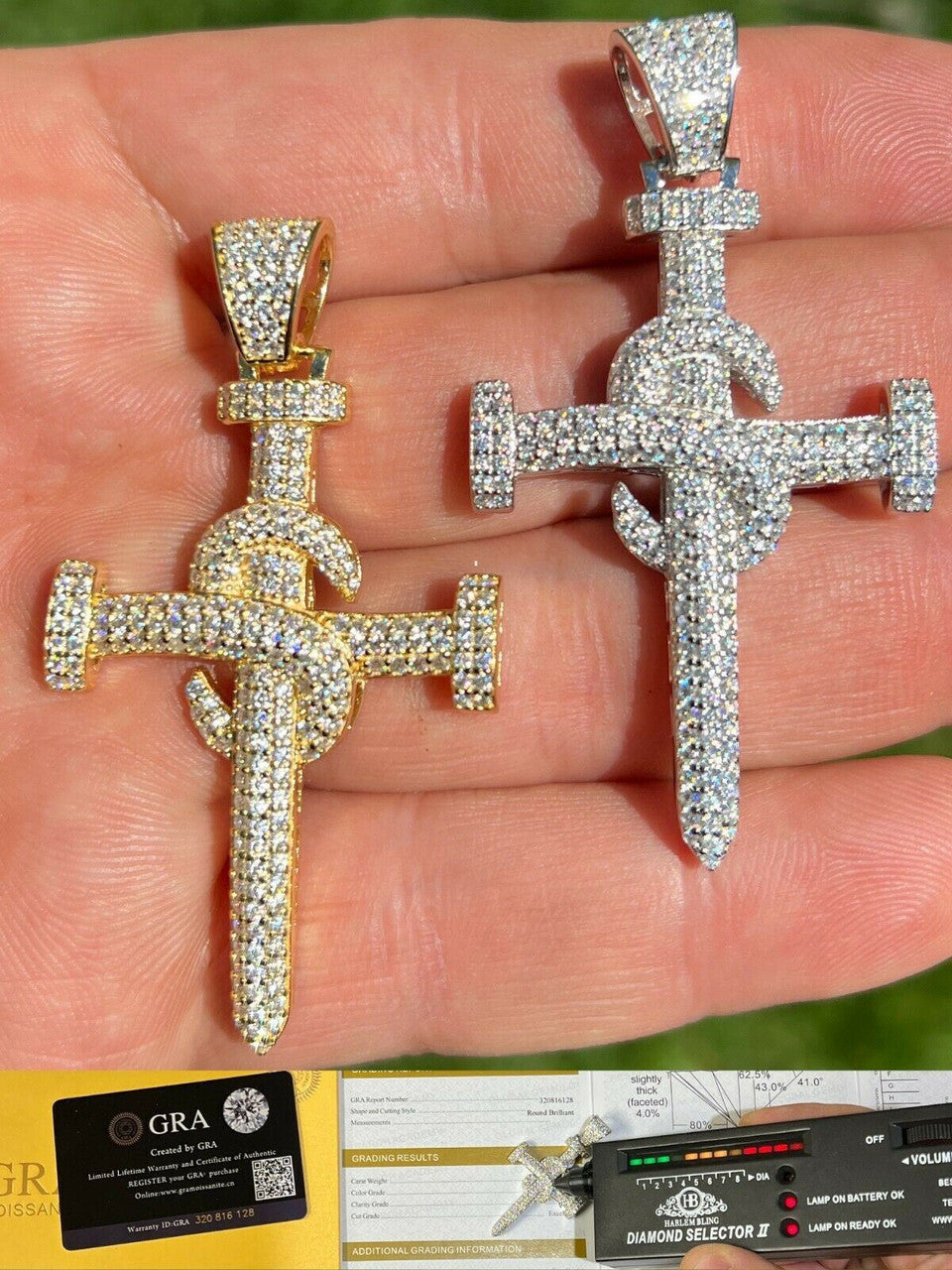 Hip Hop MOISSANITE Silver Gold Real Iced Hip Hop Nail Cross Pendant Pass Diamond Tester