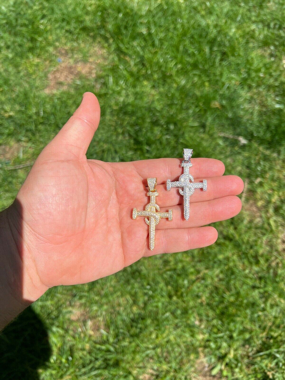 Hip Hop MOISSANITE Silver Gold Real Iced Hip Hop Nail Cross Pendant Pass Diamond Tester