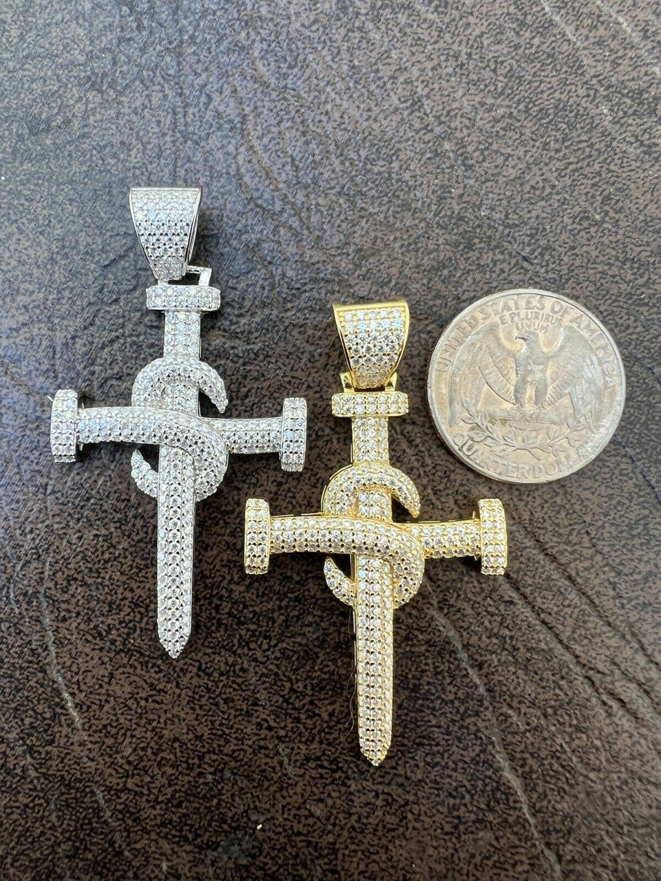 Hip Hop MOISSANITE Silver Gold Real Iced Hip Hop Nail Cross Pendant Pass Diamond Tester