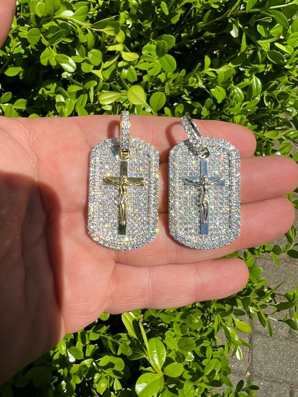 Hip Hop MOISSANITE Silver Gold Real Iced Jesus and Cross Dog Tag Pendant Pass Diamond Test