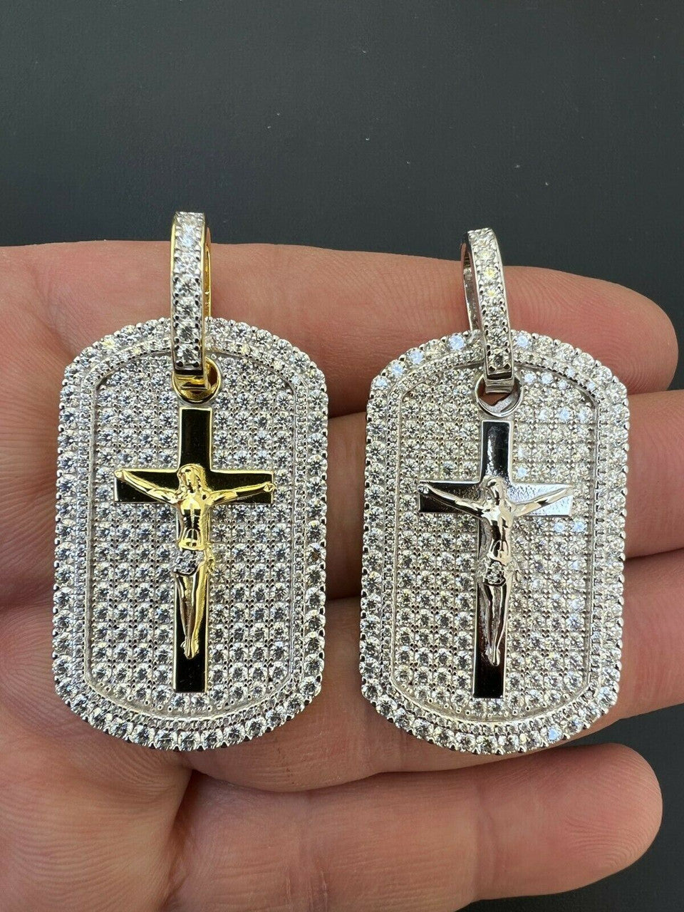 Hip Hop MOISSANITE Silver Gold Real Iced Jesus and Cross Dog Tag Pendant Pass Diamond Test