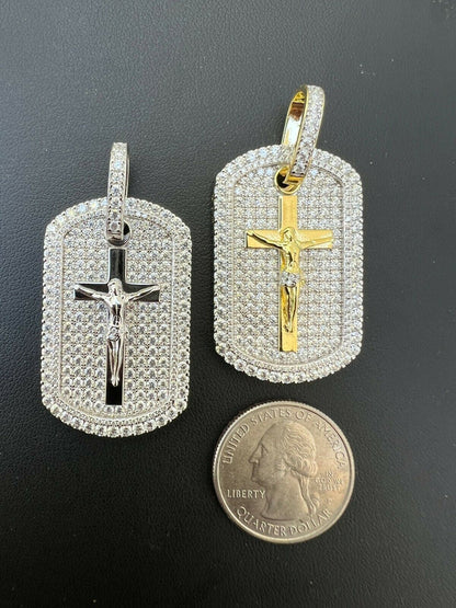 Hip Hop MOISSANITE Silver Gold Real Iced Jesus and Cross Dog Tag Pendant Pass Diamond Test