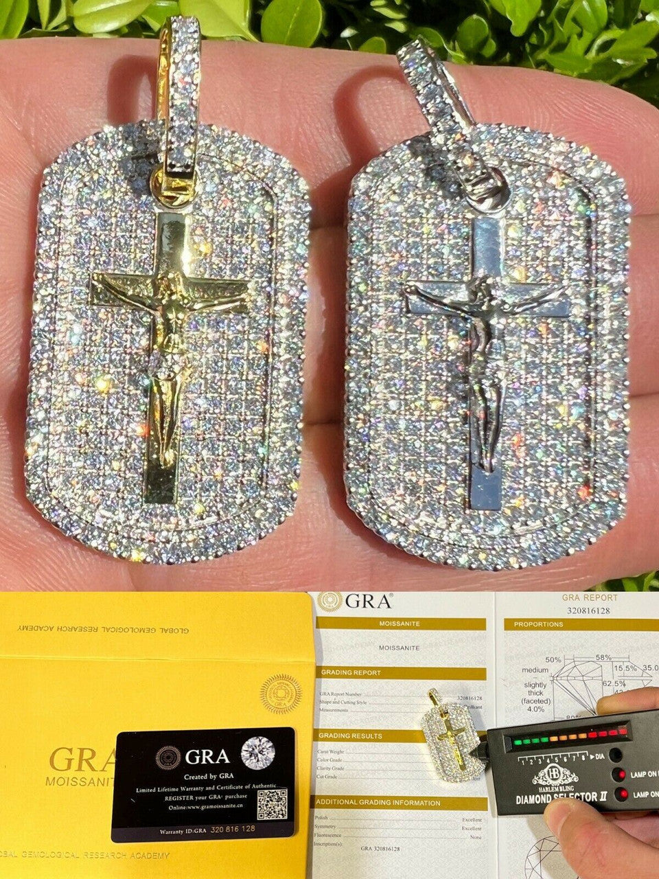 Hip Hop MOISSANITE Silver Gold Real Iced Jesus and Cross Dog Tag Pendant Pass Diamond Test