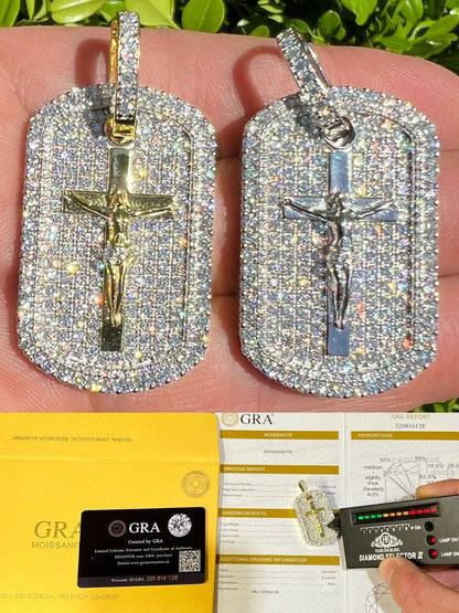 Hip Hop MOISSANITE Silver Gold Real Iced Jesus and Cross Dog Tag Pendant Pass Diamond Test