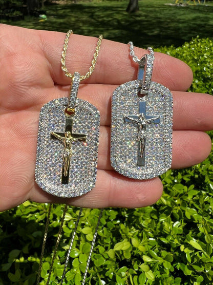 Hip Hop MOISSANITE Silver Gold Real Iced Jesus and Cross Dog Tag Pendant Pass Diamond Test