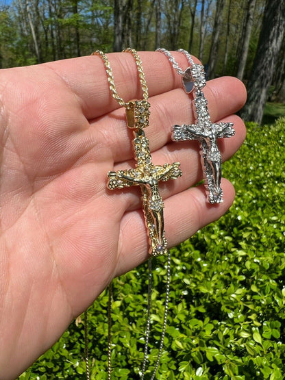 Hip Hop MOISSANITE Silver Gold Real Iced Nugget Jesus On Cross Pendant Pass Diamond Test