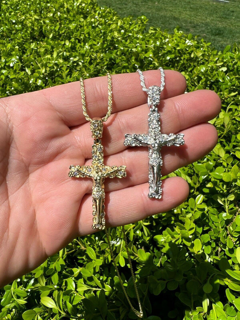 Hip Hop MOISSANITE Silver Gold Real Iced Nugget Jesus On Cross Pendant Pass Diamond Test