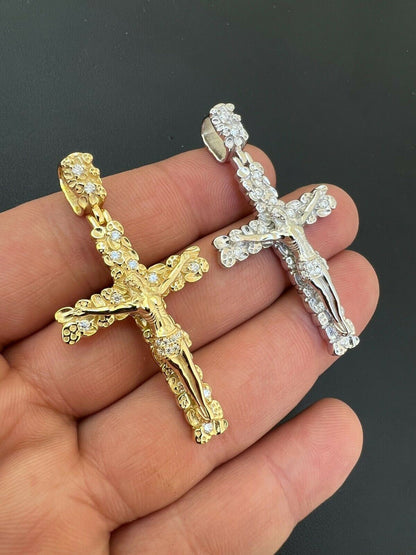 Hip Hop MOISSANITE Silver Gold Real Iced Nugget Jesus On Cross Pendant Pass Diamond Test