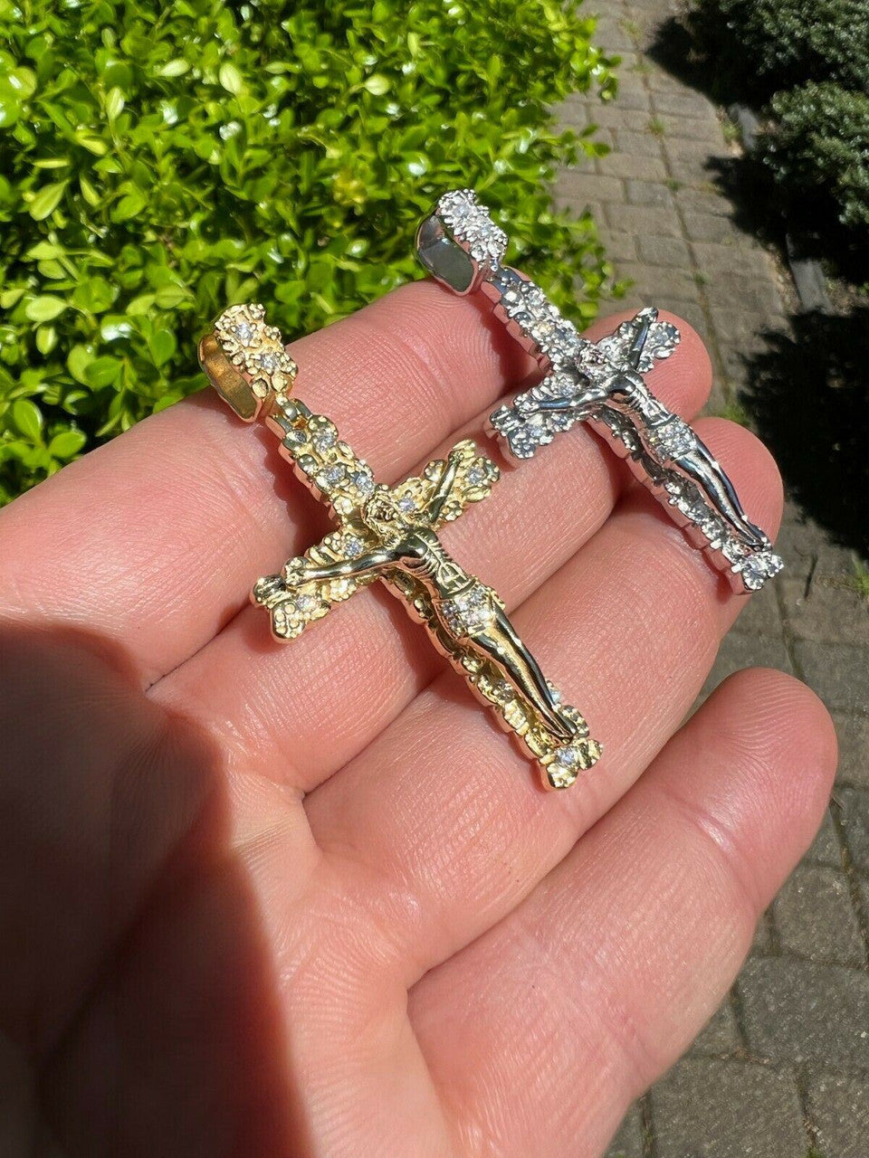 Hip Hop MOISSANITE Silver Gold Real Iced Nugget Jesus On Cross Pendant Pass Diamond Test