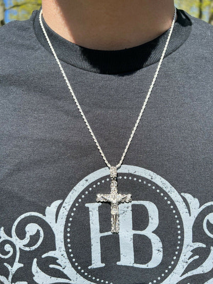 Hip Hop MOISSANITE Silver Gold Real Iced Nugget Jesus On Cross Pendant Pass Diamond Test