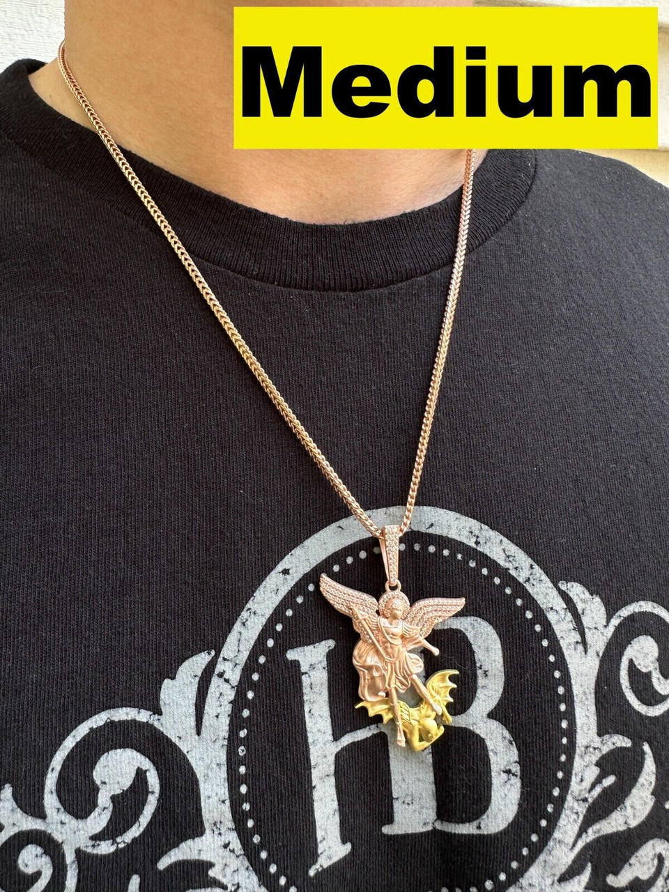 Hip Hop MOISSANITE St Michael & Dragon Pendant 925 Silver - Rose & Yellow Gold Necklace