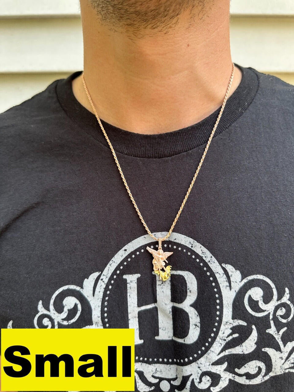 Hip Hop MOISSANITE St Michael & Dragon Pendant 925 Silver - Rose & Yellow Gold Necklace