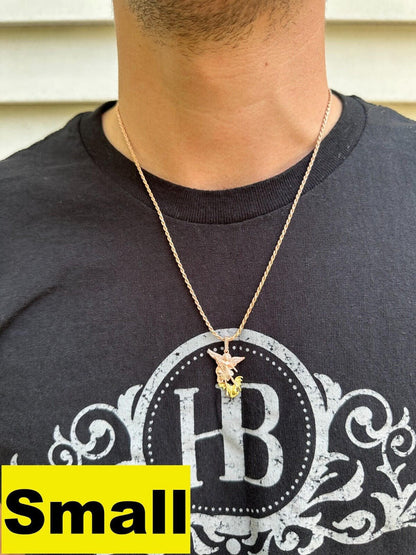 Hip Hop MOISSANITE St Michael & Dragon Pendant 925 Silver - Rose & Yellow Gold Necklace