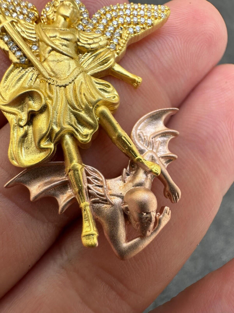 Hip Hop MOISSANITE St Michael & Dragon Pendant 925 Silver - Yellow & Rose Gold Iced Out