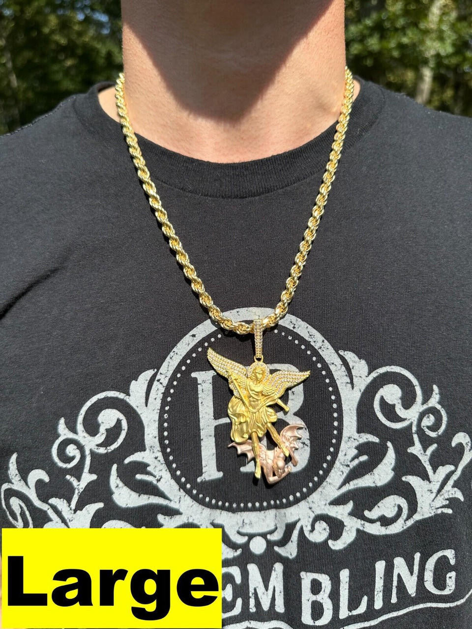 Hip Hop MOISSANITE St Michael & Dragon Pendant 925 Silver - Yellow & Rose Gold Iced Out