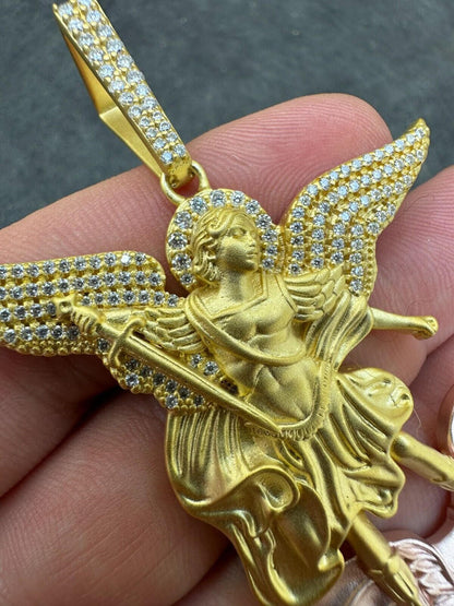 Hip Hop MOISSANITE St Michael & Dragon Pendant 925 Silver - Yellow & Rose Gold Iced Out